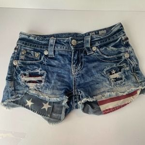 MISS ME American Flag Shorts Sz 24 USA Stars Stripes Bling Distressed Patriotic